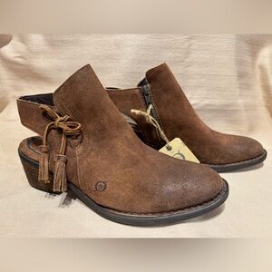 Born Brown Leather Ankle Boots with Tassel 9.5M